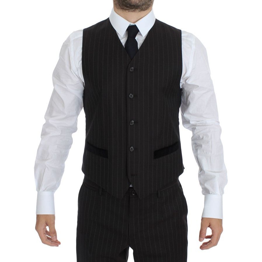 Elegant Brown Striped Three-Piece Tuxedo