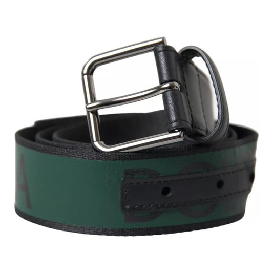 Black Green Leather Silver Metal Buckle Belt