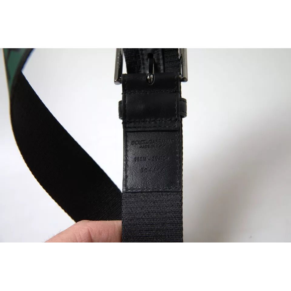 Black Green Leather Silver Metal Buckle Belt