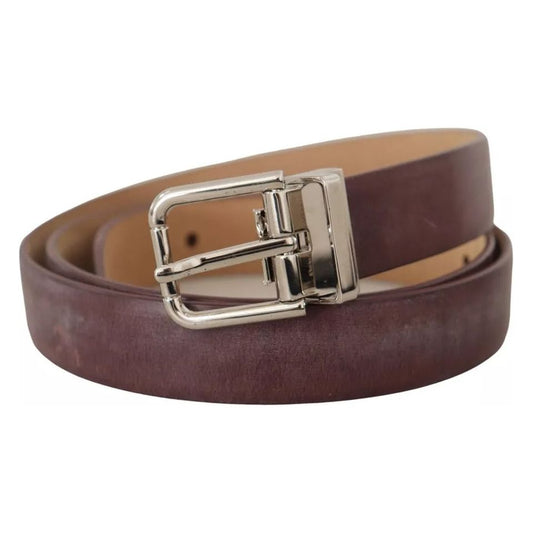 Brown Classic Leather Silver Logo Metal Buckle Belt