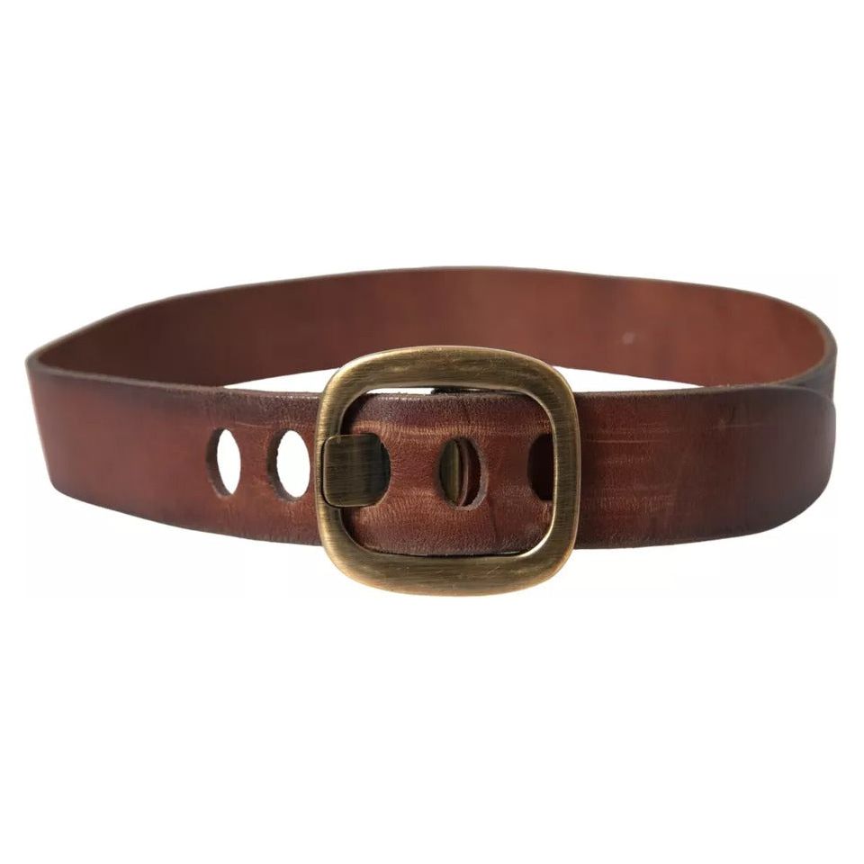 Brown Leather Gold Metal Buckle Women Belt