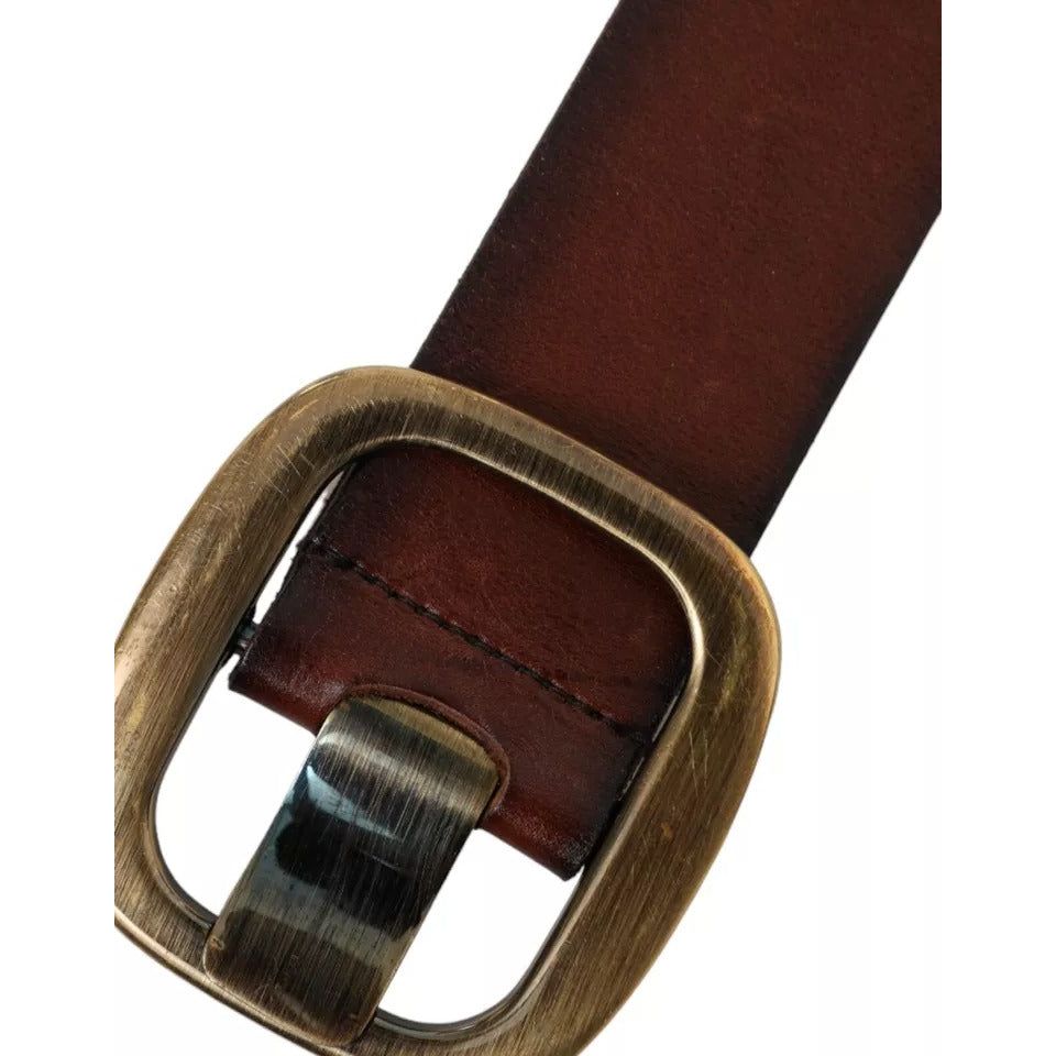 Brown Leather Gold Metal Buckle Women Belt