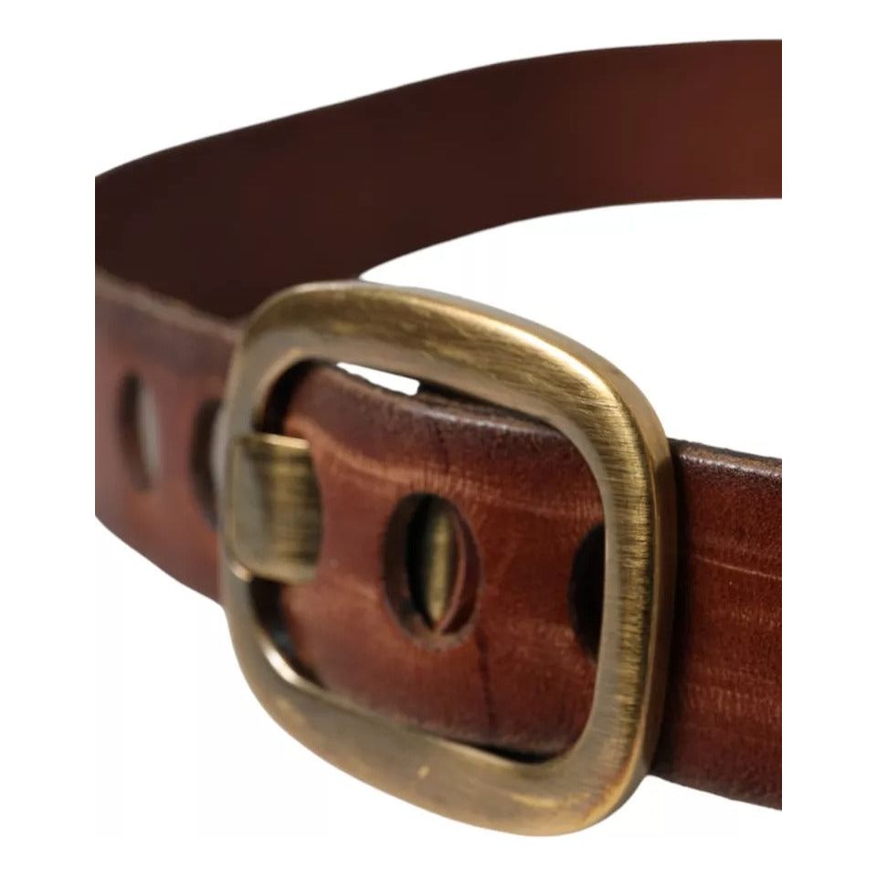 Brown Leather Gold Metal Buckle Women Belt