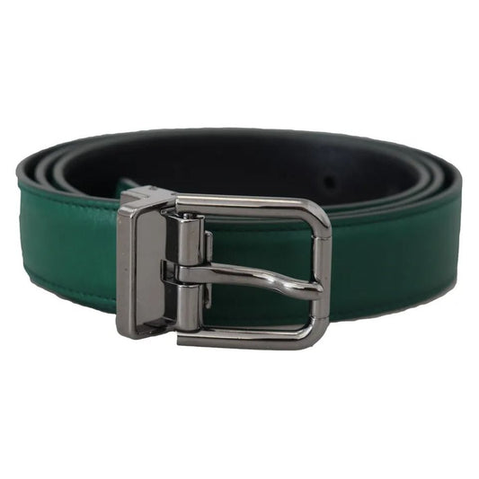 Green Calf Leather Silver Tone Metal Buckle Belt