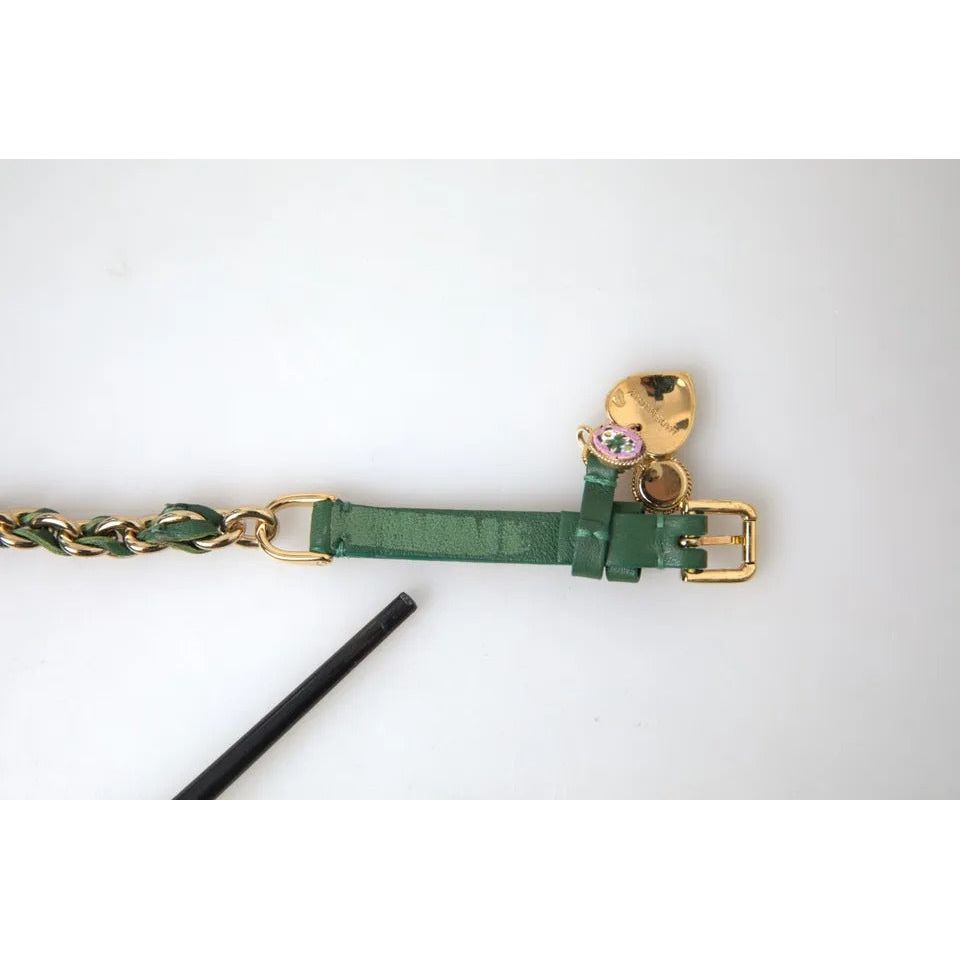 Green Embellished Chain Gold Buckle Belt