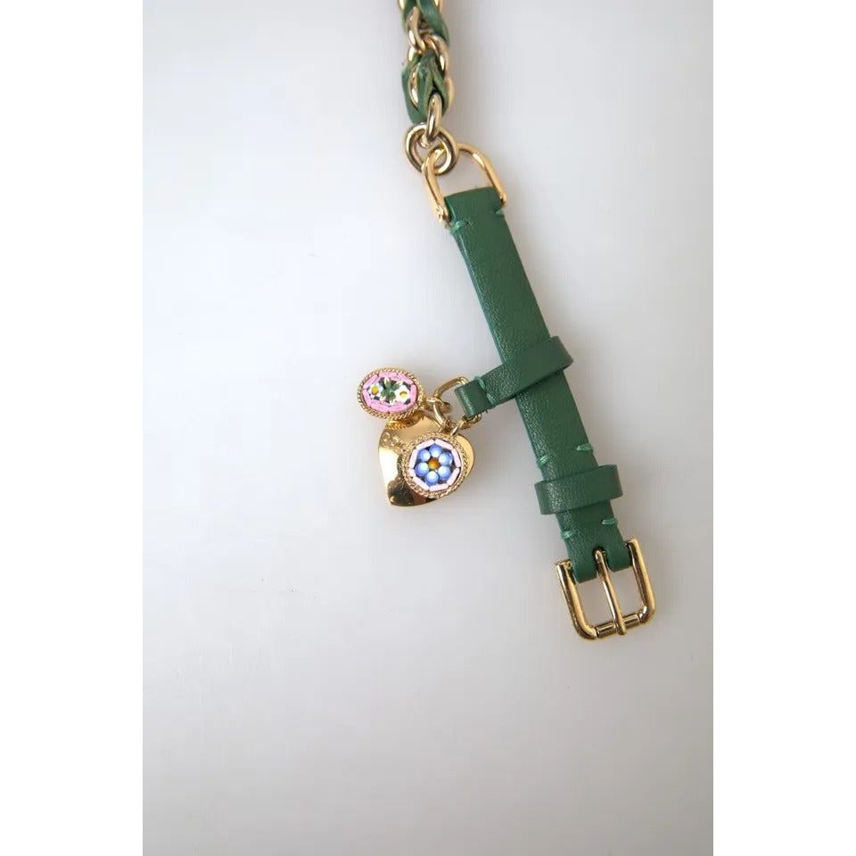 Green Embellished Chain Gold Buckle Belt