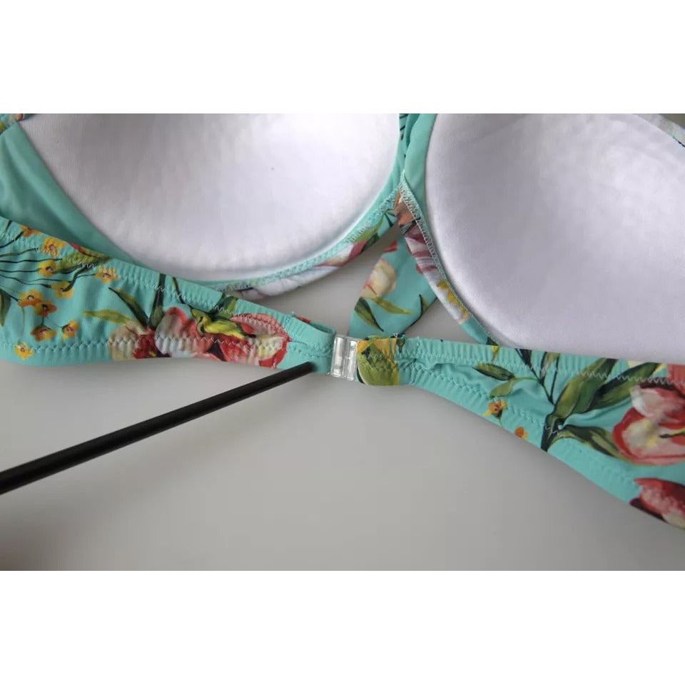 Mint Green Floral Print Beachwear Bikini Top