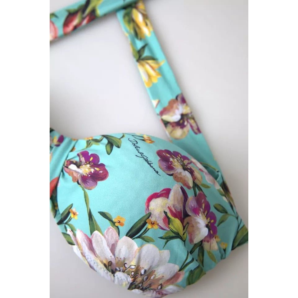 Mint Green Floral Print Beachwear Bikini Top