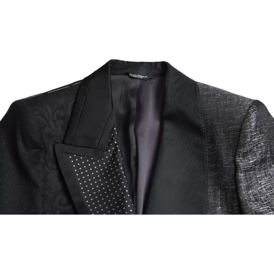 Black Silver Silk Single Breasted Coat Blazer