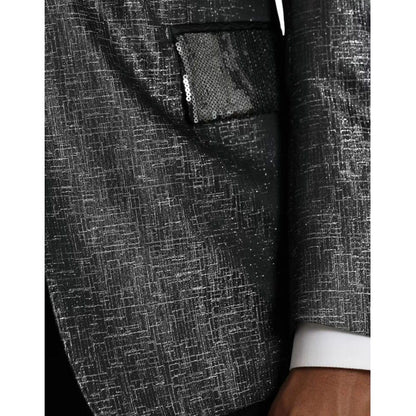 Dolce & Gabbana Black Silver Silk Single Breasted Coat Blazer