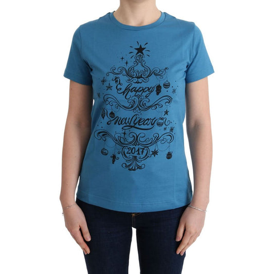 Chic Blue Cotton Tee with 2017 Print