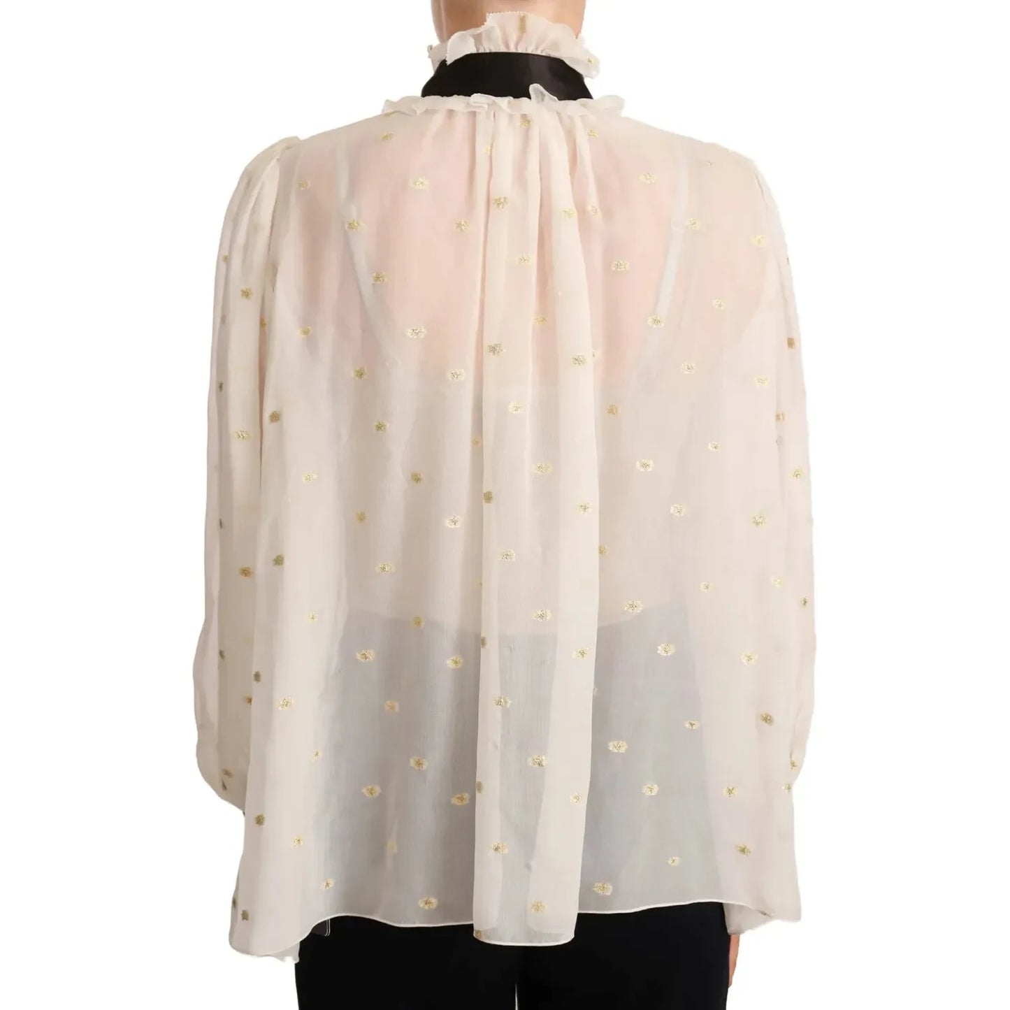 Off White Silk Blend Ascot Collar Blouse Top