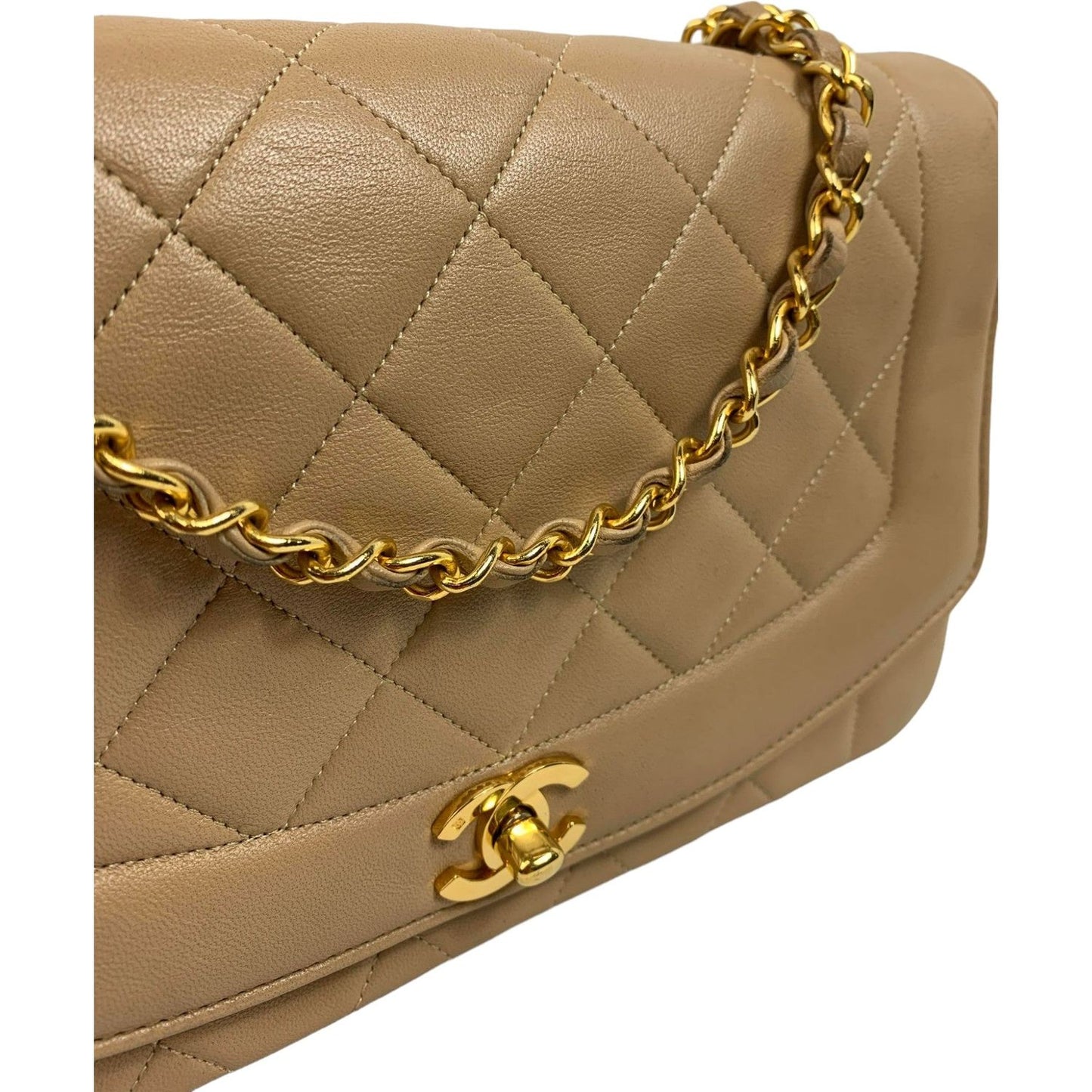 Chanel Diana Vintage Medium Beige Classic Quilted Lambskin Chanel