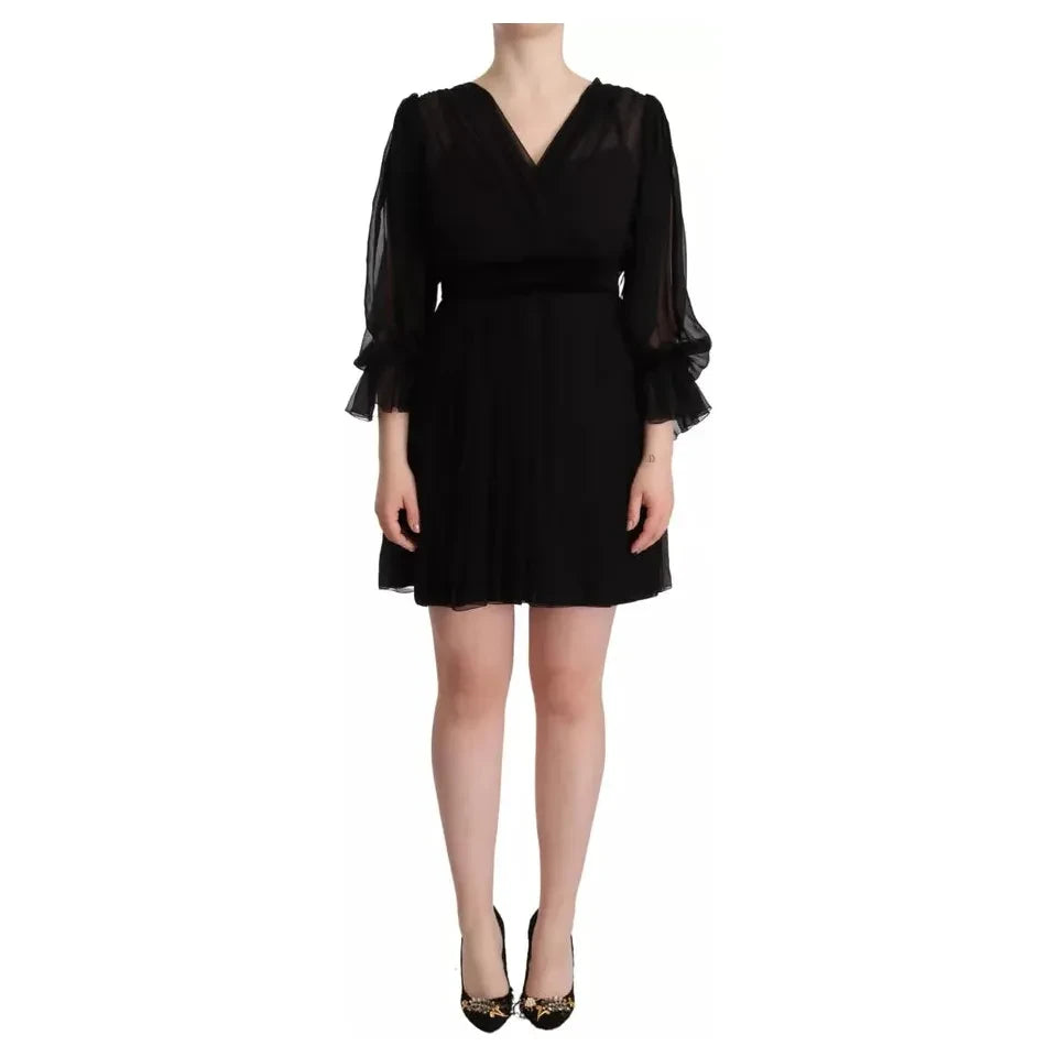 Dolce & Gabbana Black V-neck Long Sleeves Mini A-line Dress