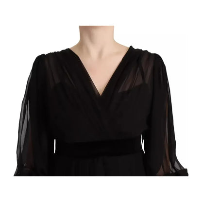 Dolce & Gabbana Black V-neck Long Sleeves Mini A-line Dress