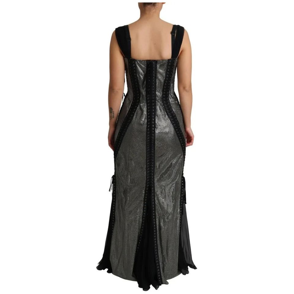 Black Crystals Lace Up Runway Gown Dress