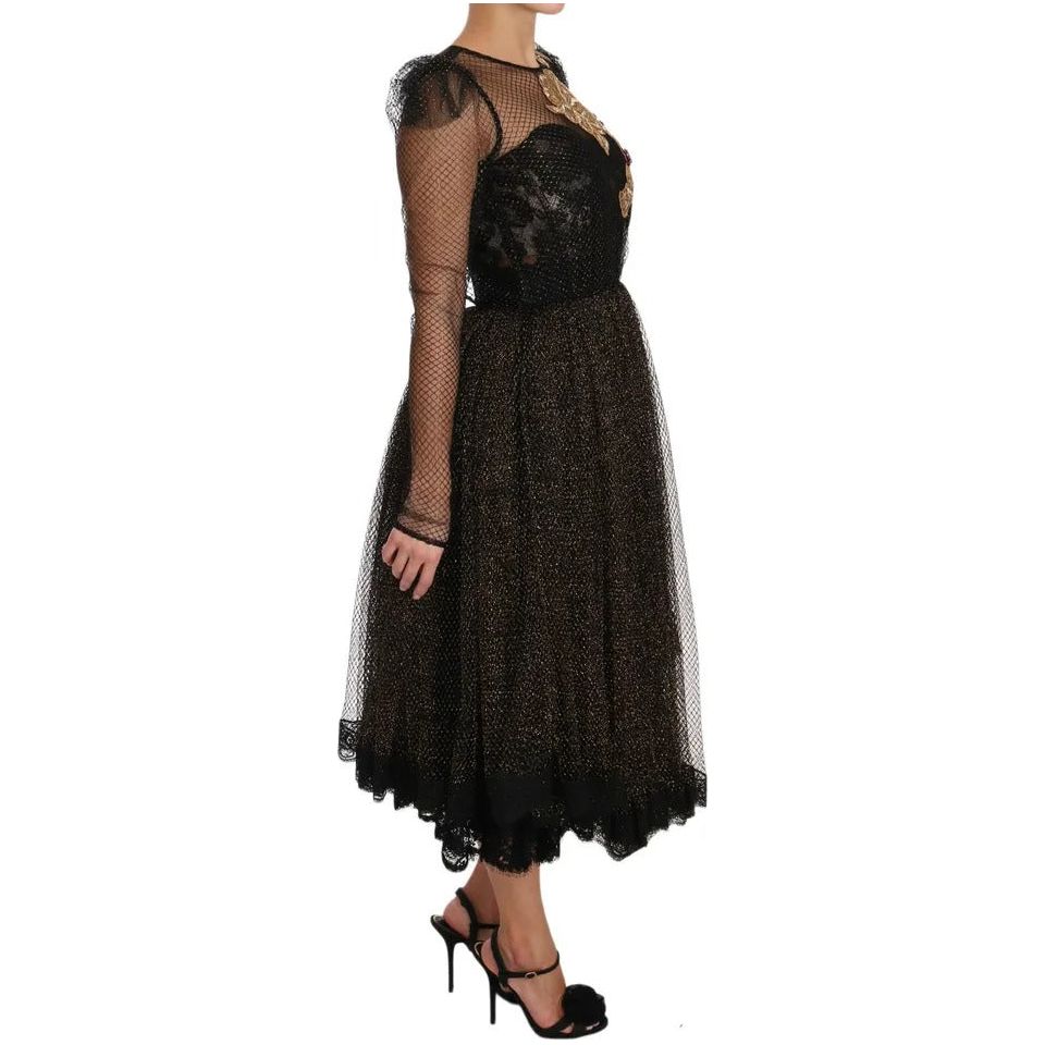 Black Gold Crystal Heart A-line Dress