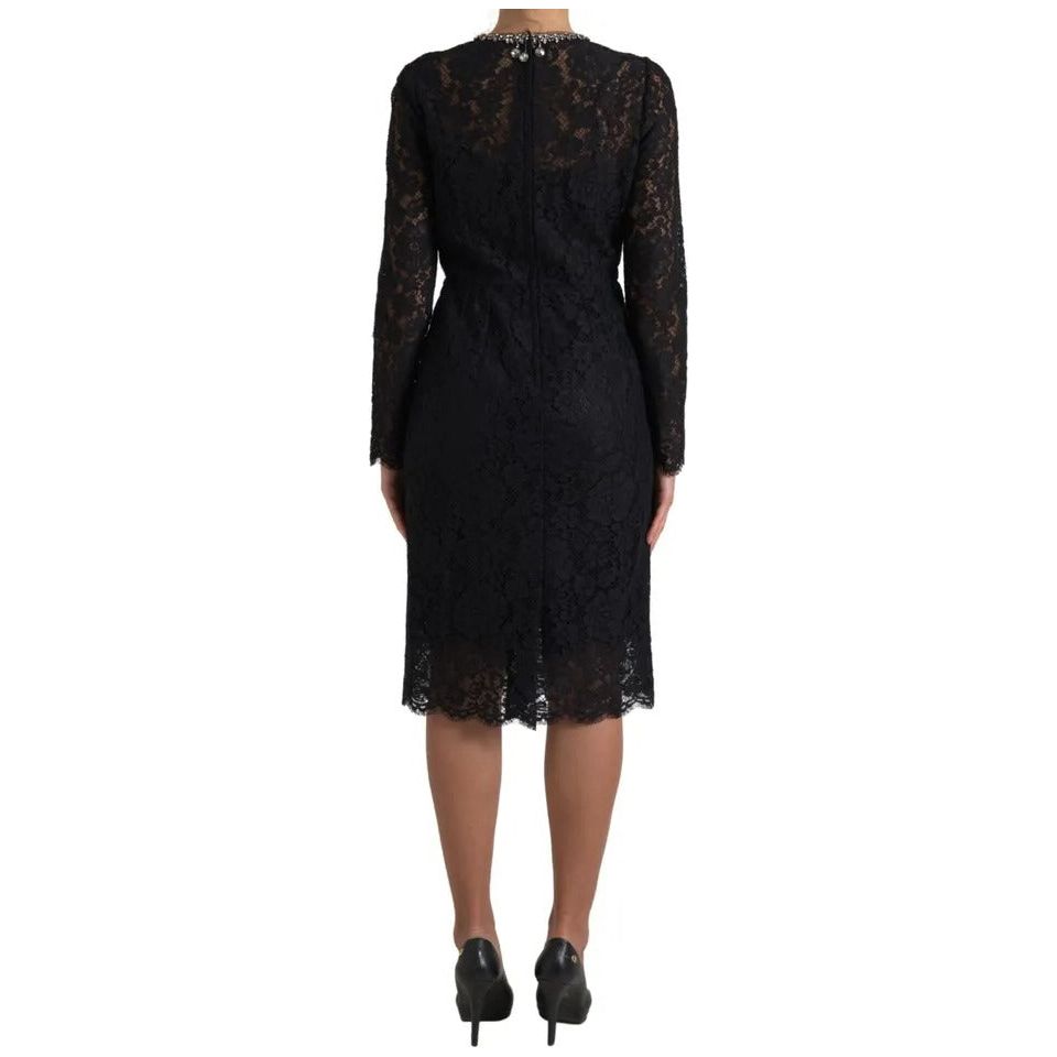 Black Nylon Lace Embellished Sheath Dress