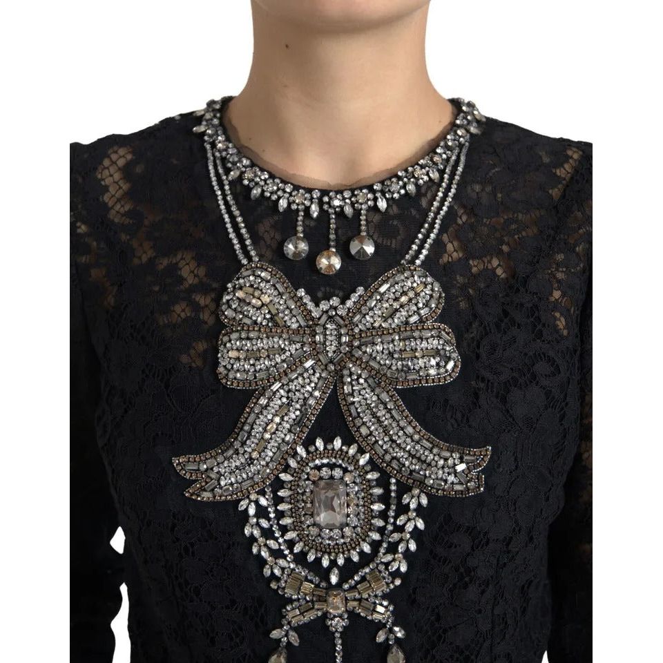 Black Nylon Lace Embellished Sheath Dress