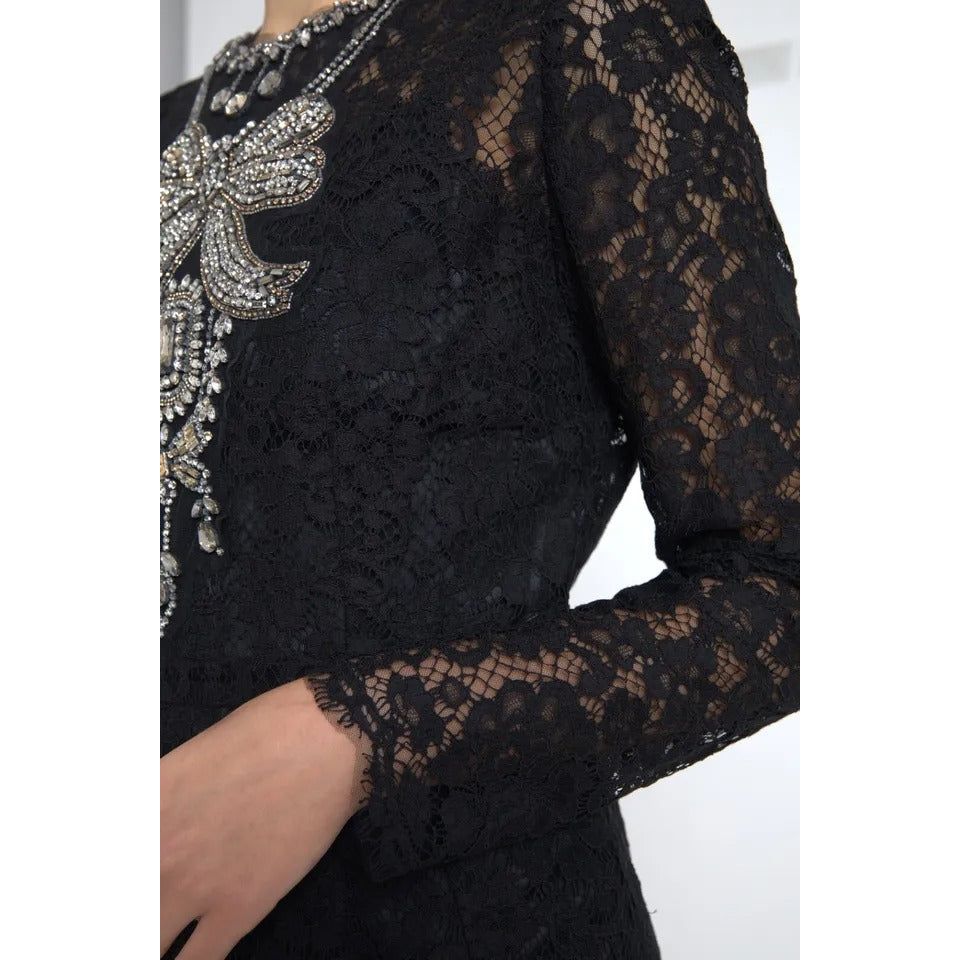 Black Nylon Lace Embellished Sheath Dress