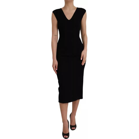 Black Viscose Sleeveless Bodycon Midi Dress