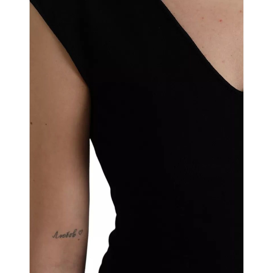 Black Viscose Sleeveless Bodycon Midi Dress