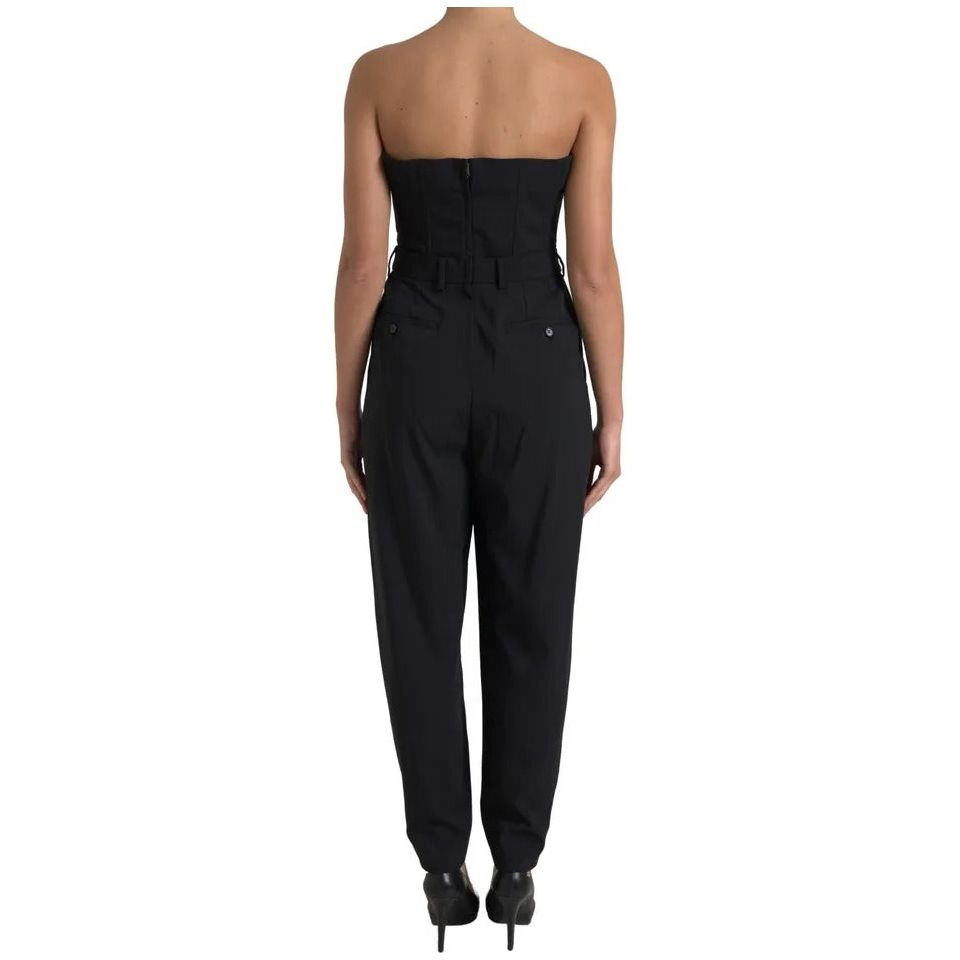 Black Wool Stretch Strapless Jumpsuit Dress