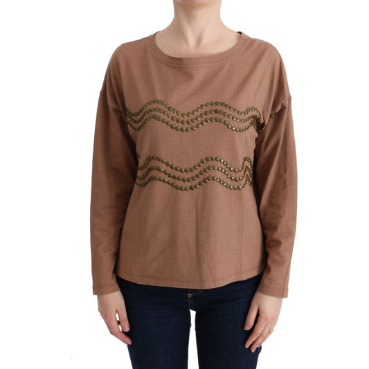 Chic Brown Crewneck Cotton Sweater