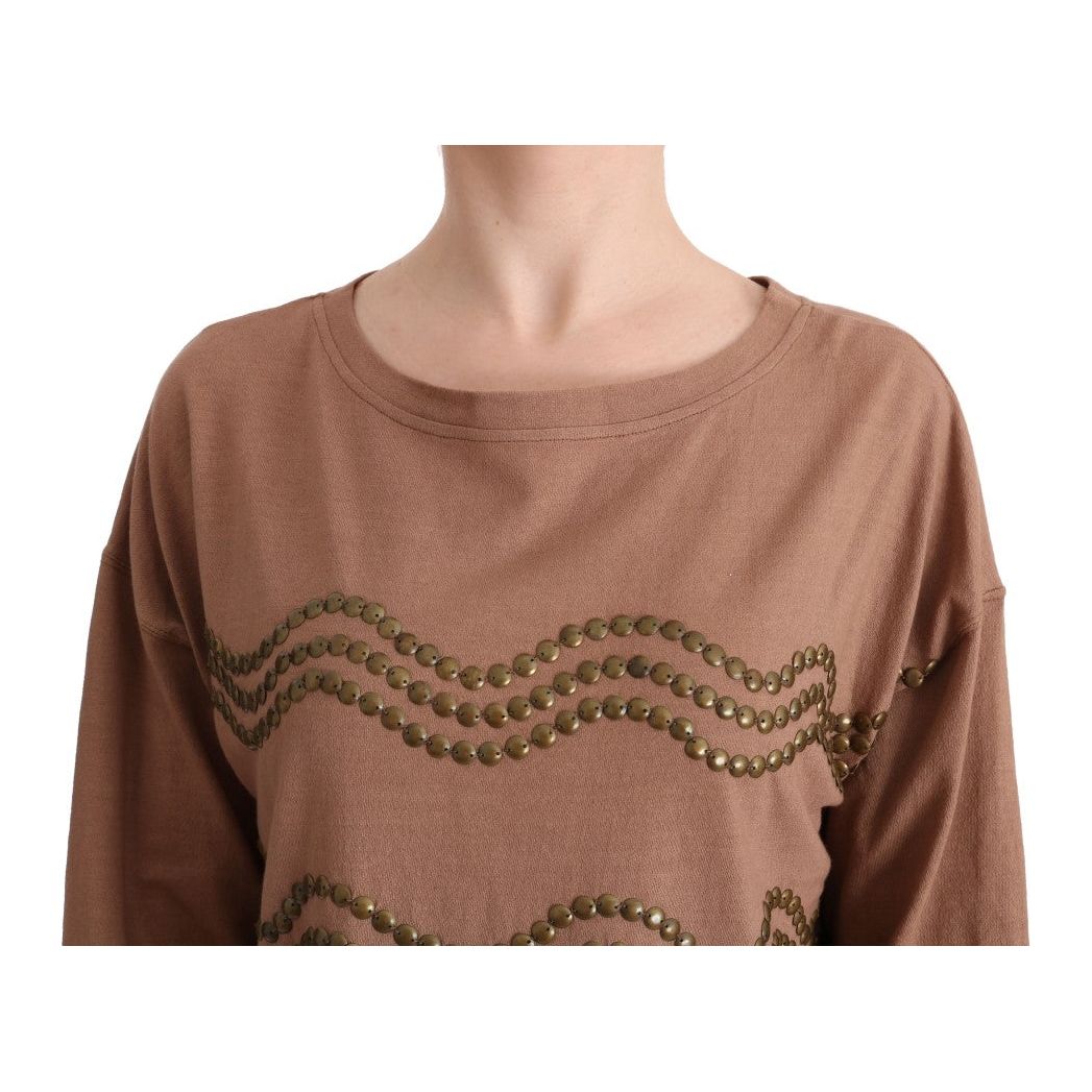 Chic Brown Crewneck Cotton Sweater