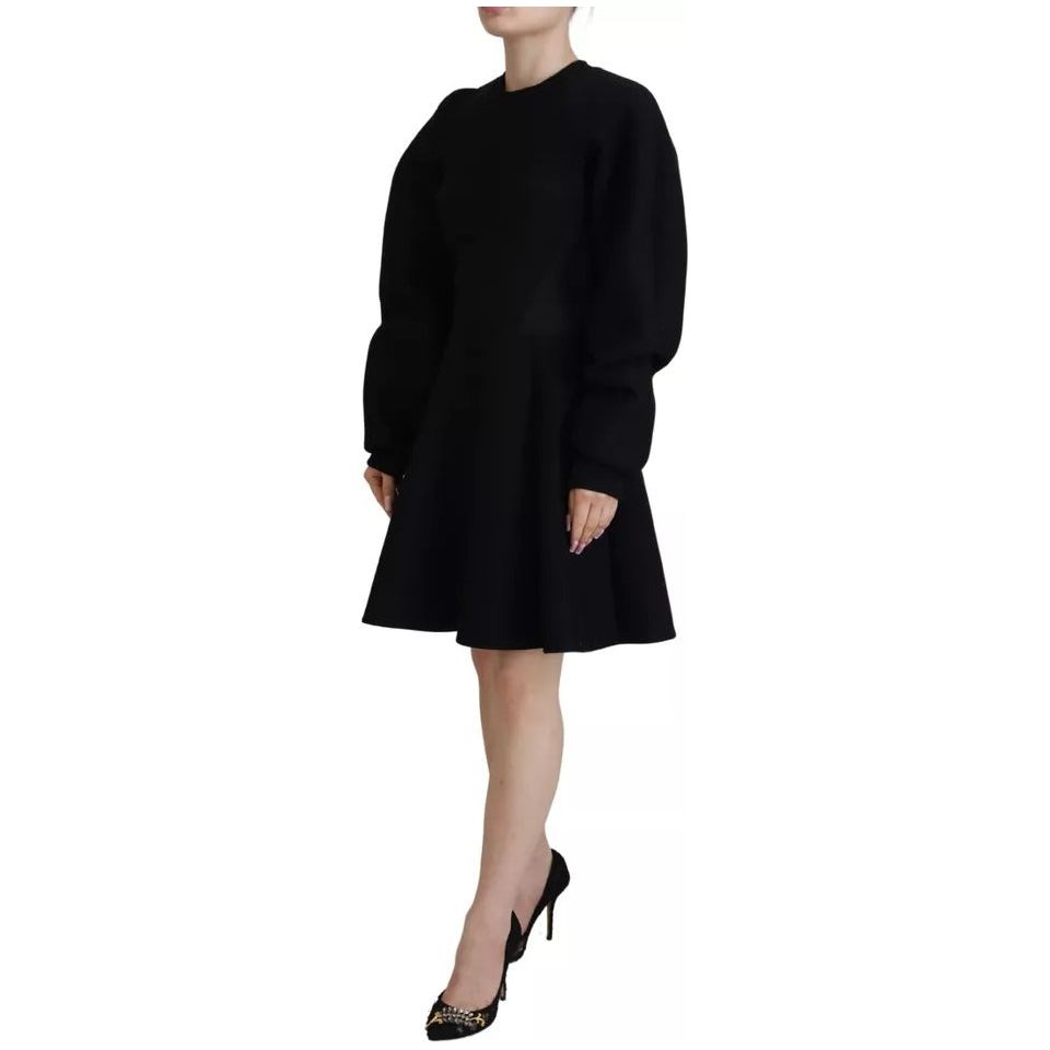 Cotton Black Long Sleeves A-line Mini Dress