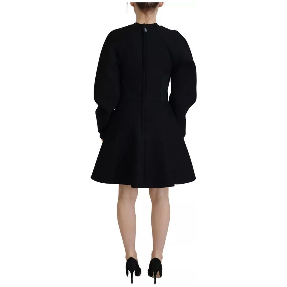 Cotton Black Long Sleeves A-line Mini Dress