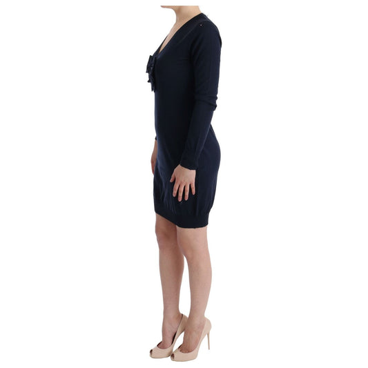 Elegant Over Knee Blue Wool Dress