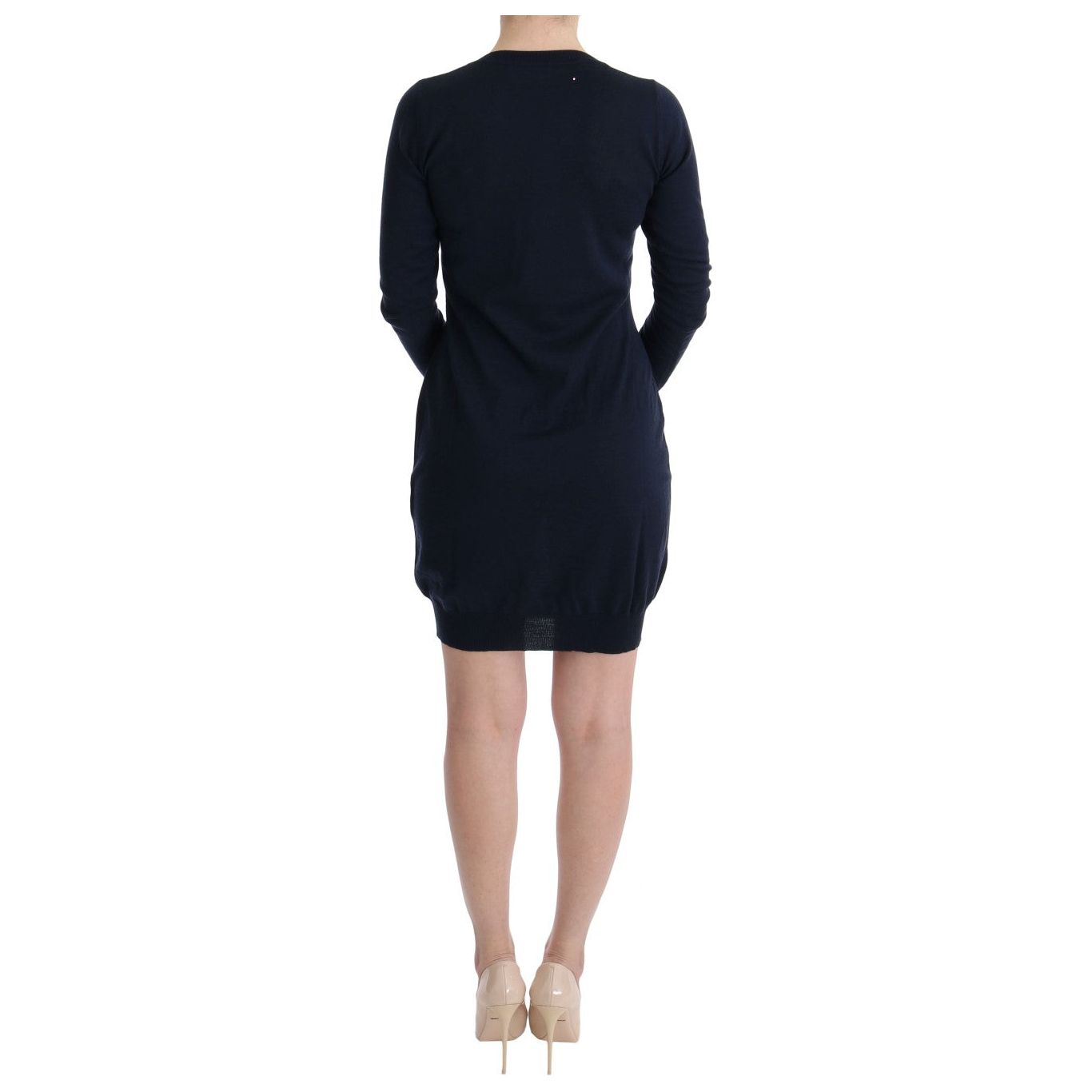 Elegant Over Knee Blue Wool Dress