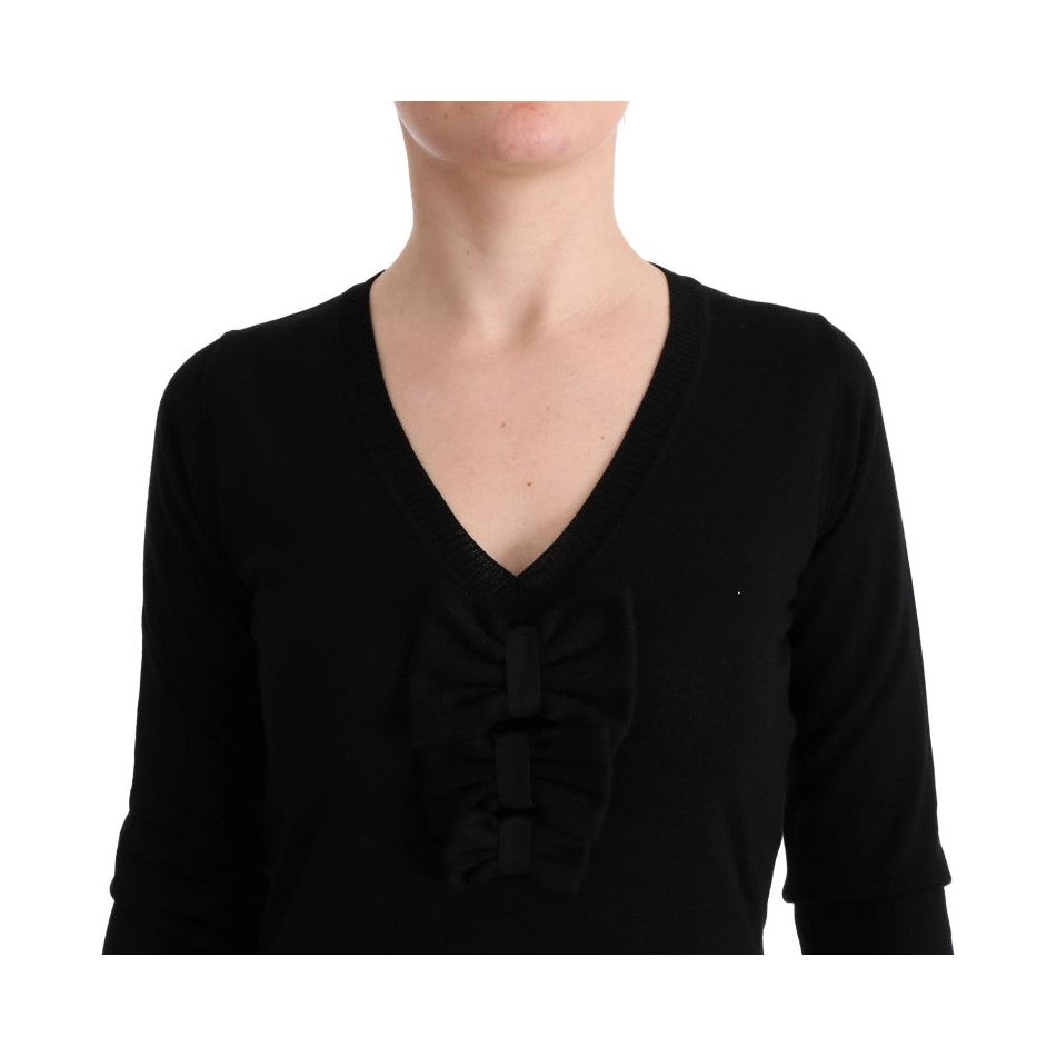 MARGHI LO' Elegant Black Wool Shift Dress black-wool-long-sleeve-shift-dress