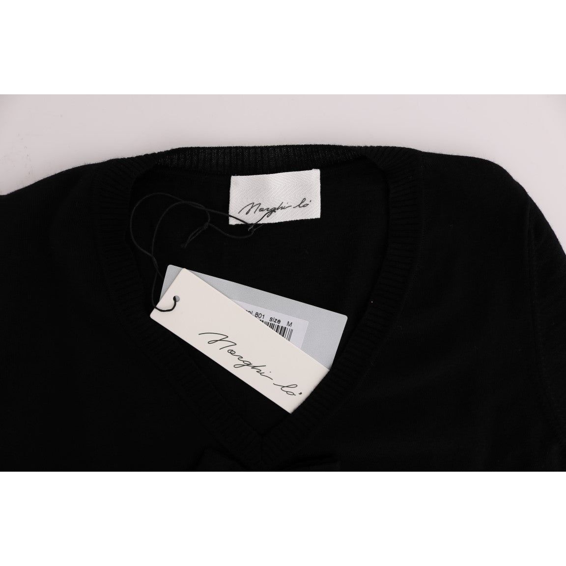 MARGHI LO' Elegant Black Wool Shift Dress black-wool-long-sleeve-shift-dress