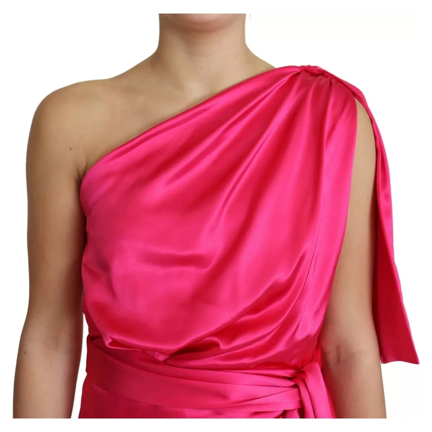 Fuchsia Fitted Cut One Shoulder Midi Dress