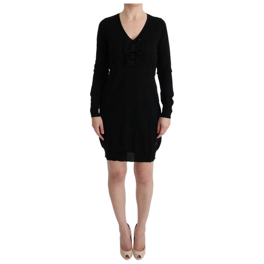 Elegant Black Wool Shift Dress