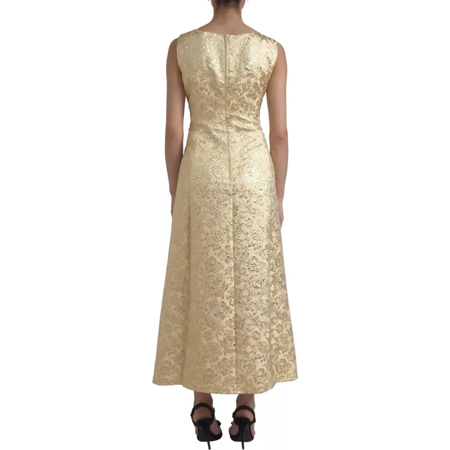 Gold Floral Jacquard Sheath A-line Long Dress