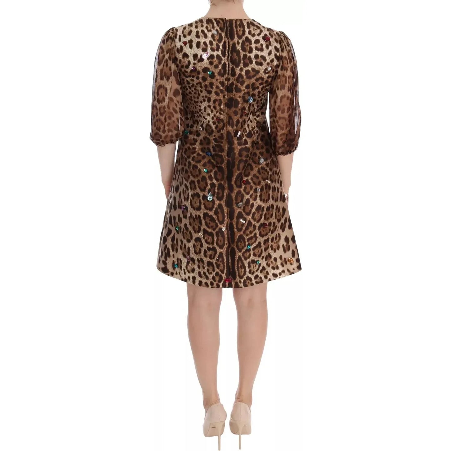 Leopard Silk Wool Crystal Shift Dress