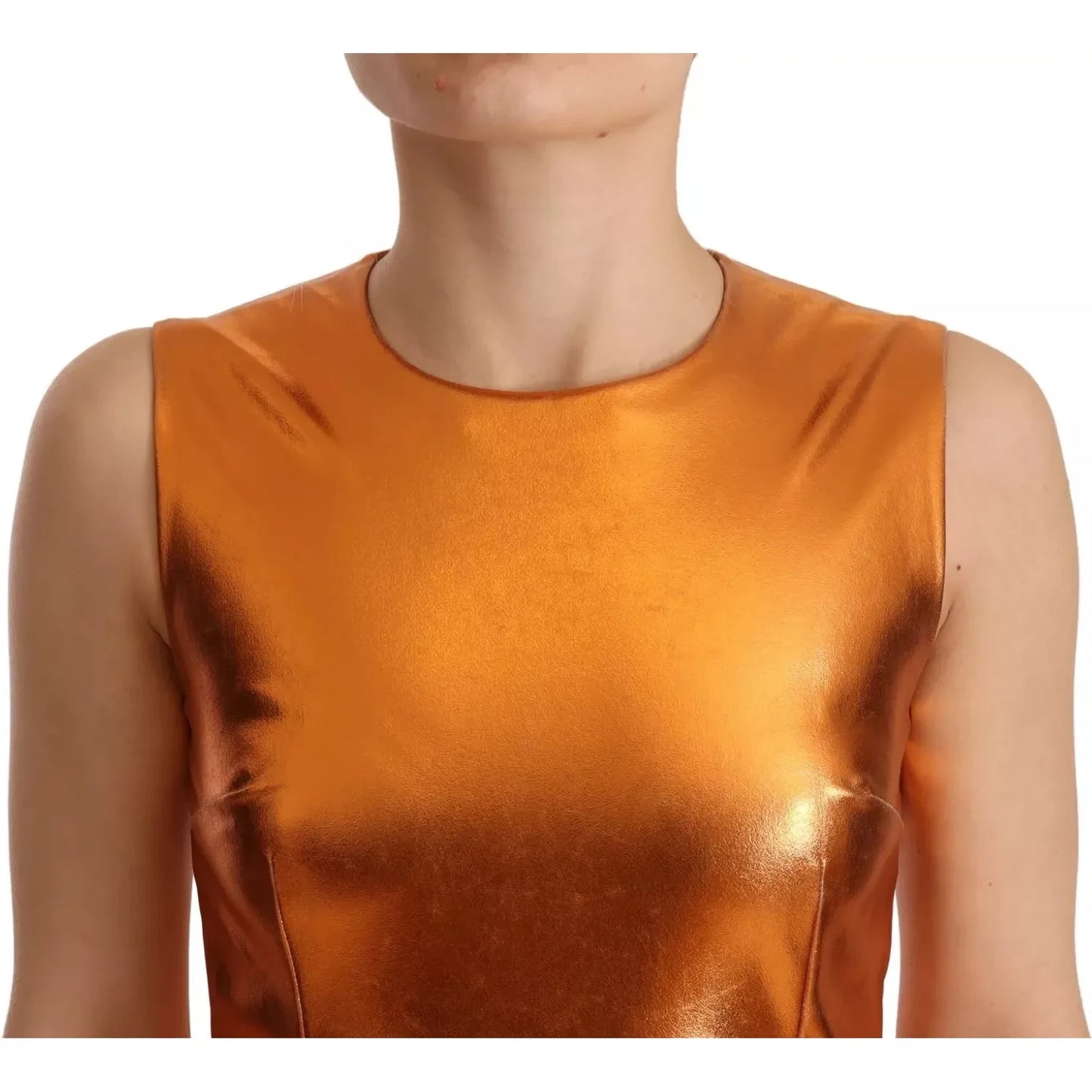 Metallic Orange Sleeveless Sheath Dress