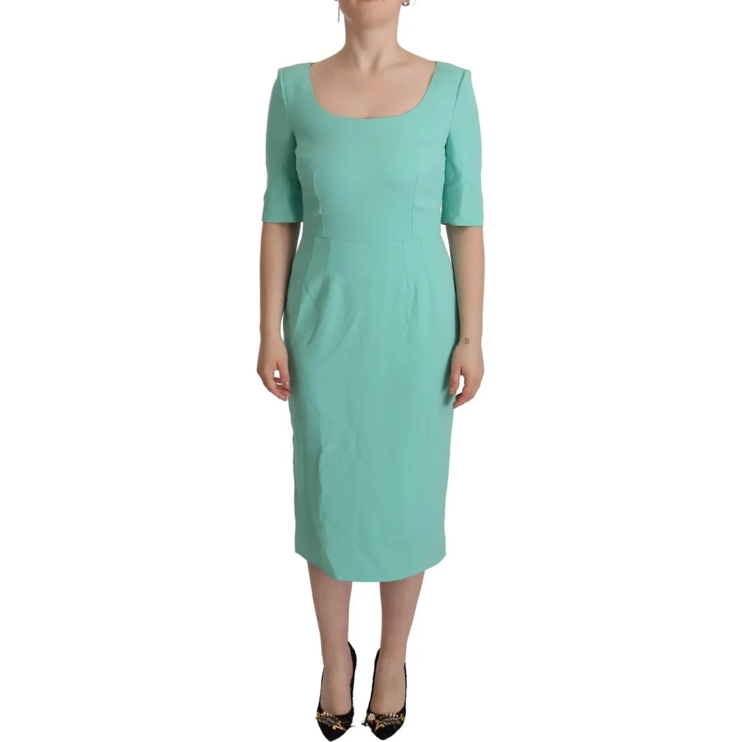 Mint Green Sheath Square Neckline Midi Dress