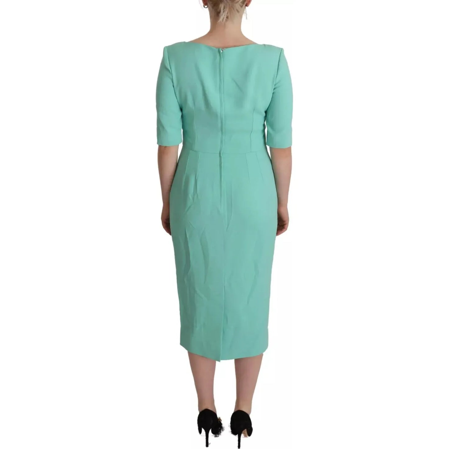 Mint Green Sheath Square Neckline Midi Dress