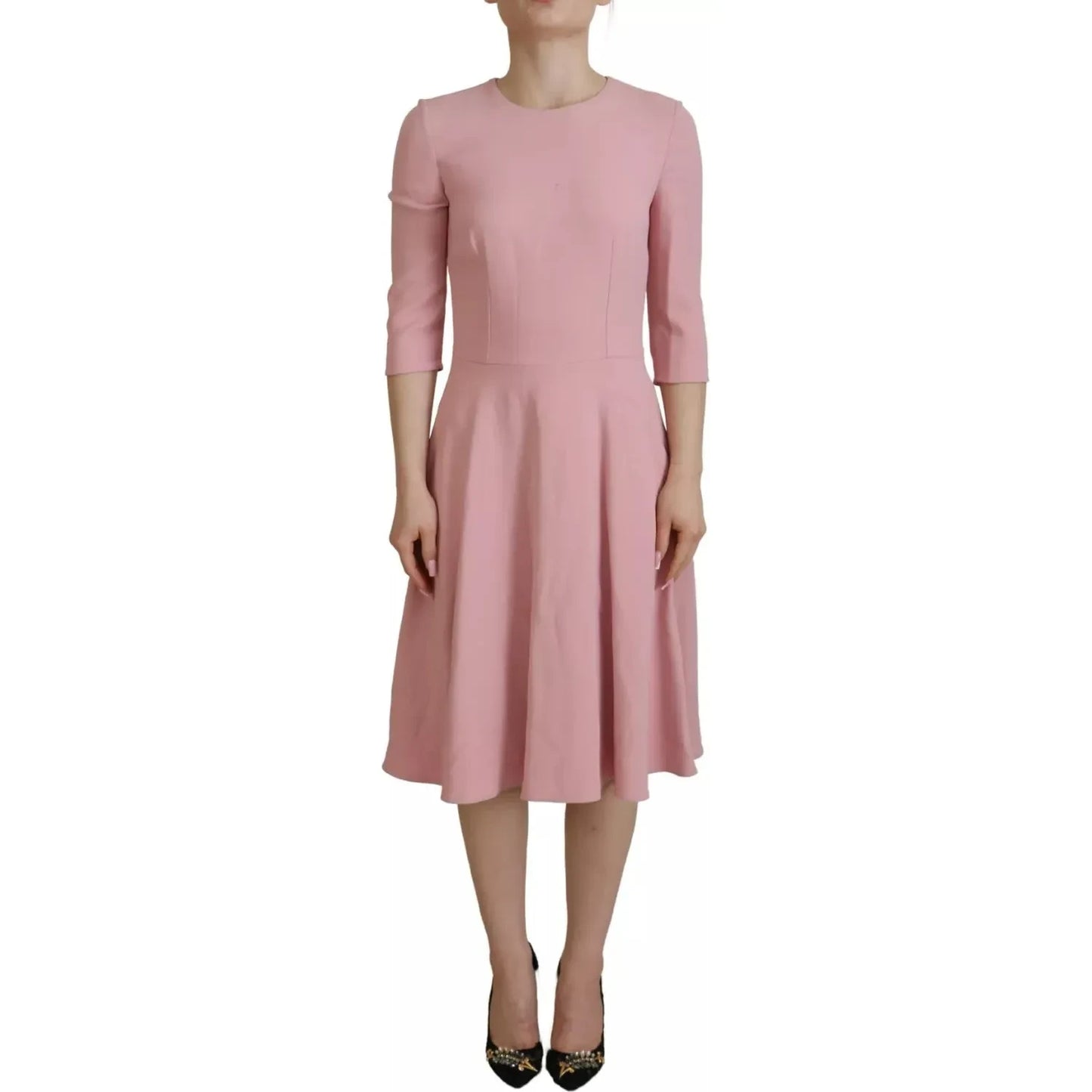 Pink A-line Flare Viscose 3/4 Sleeves Dress