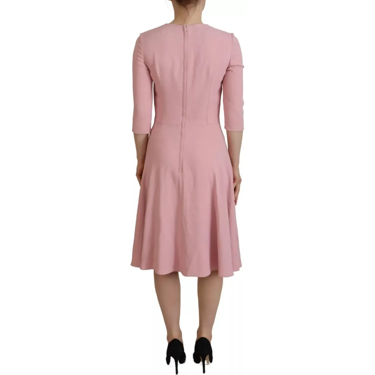 Pink A-line Flare Viscose 3/4 Sleeves Dress