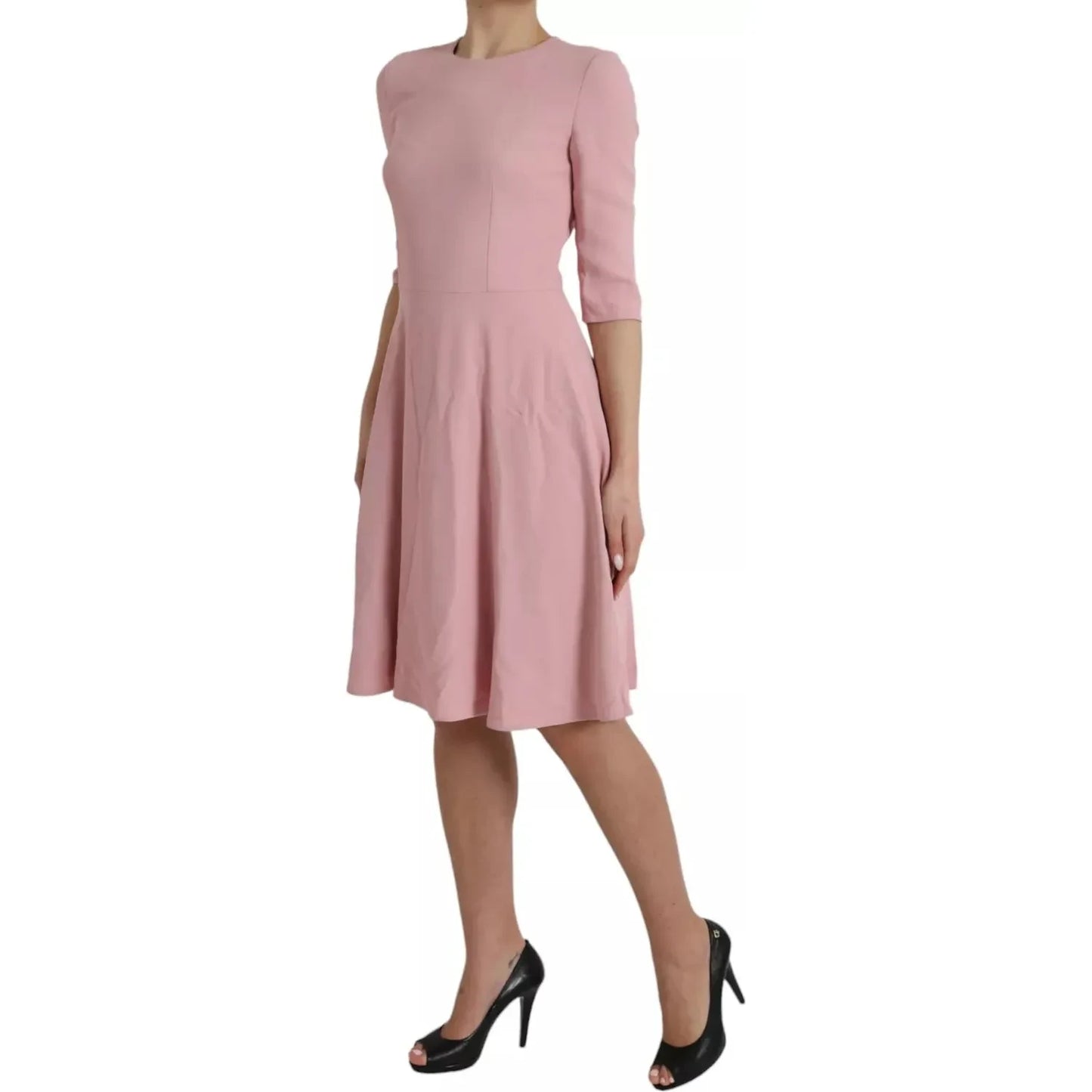 Pink A-line Flare Viscose Short Sleeves Dress