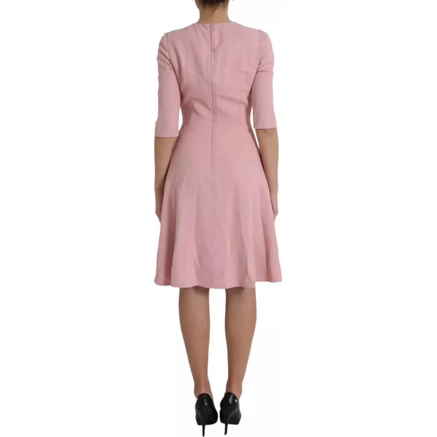 Pink A-line Flare Viscose Short Sleeves Dress