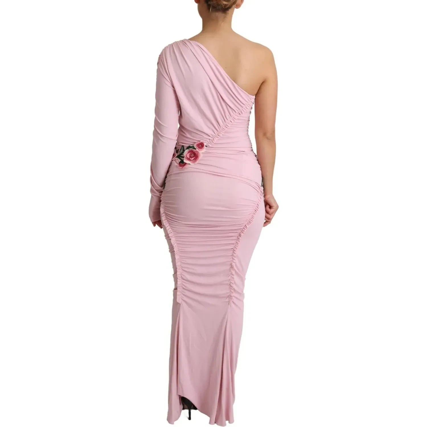 فستان دولتشي آند غابانا الوردي المزين بالزهور بكتف واحد