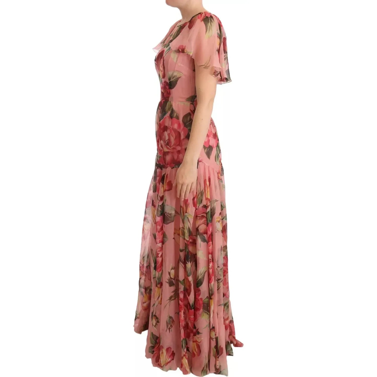 Pink Silk Floral Print Layered Maxi Dress