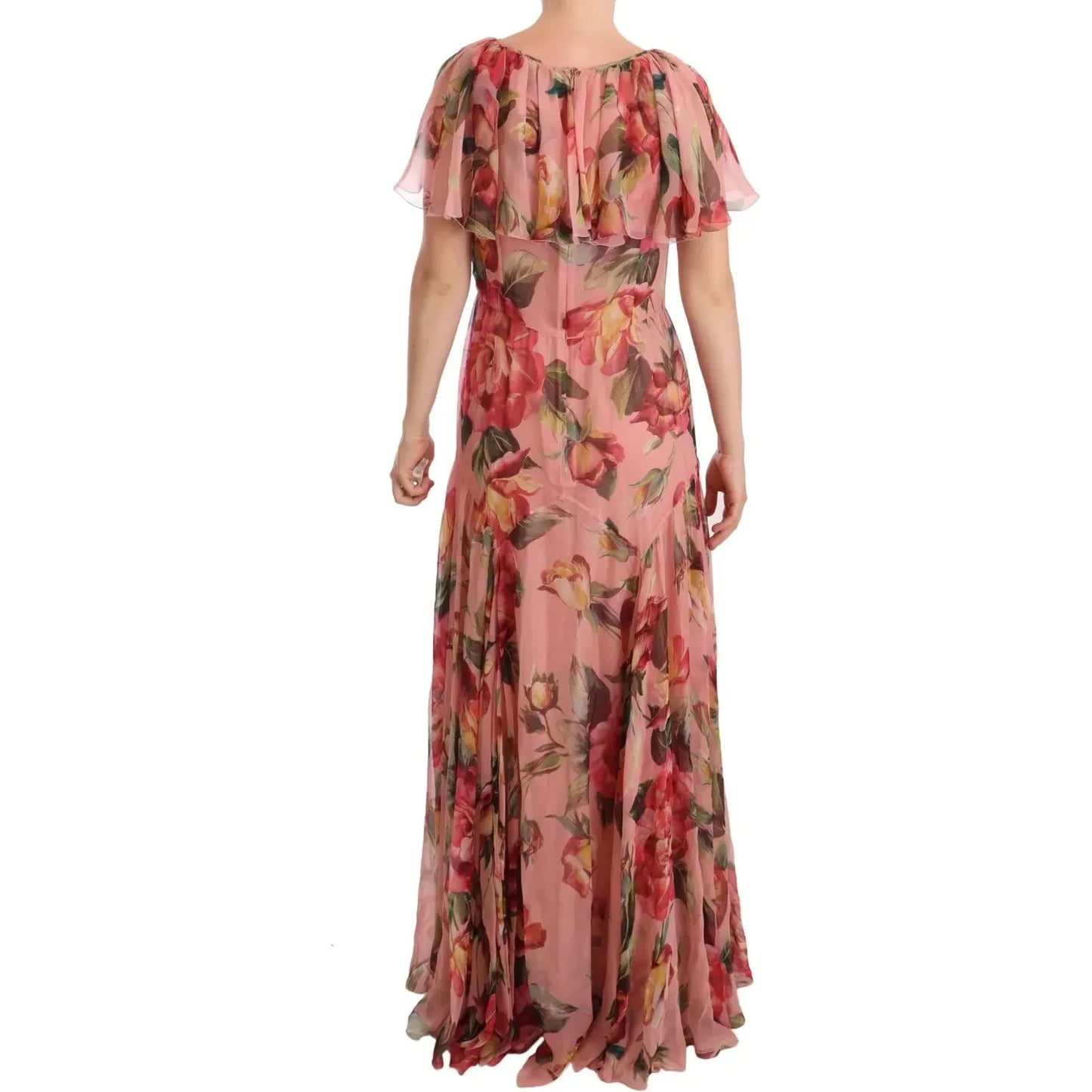 Pink Silk Floral Print Layered Maxi Dress