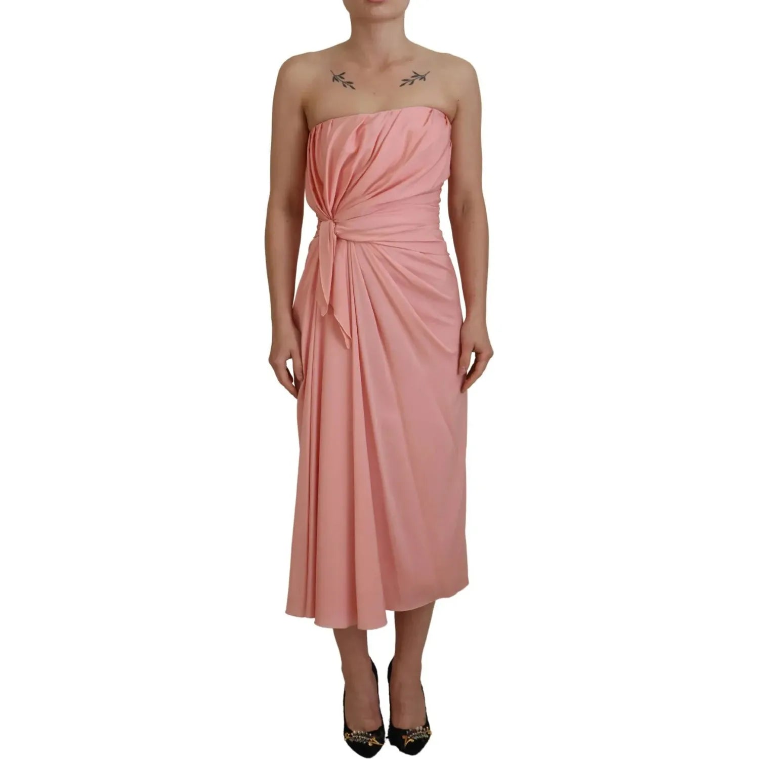 Dolce & Gabbana Pink Silk Stretch Strapless Sheath Midi Dress